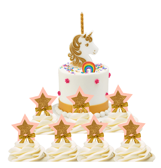 Unicorn Cake Decoration Candle With 12pack Blush Star Cupcake Picks Walmart Com Walmart Com