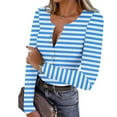 thumbnail image 2 of FDGIU ‌‌‌‌‌‌‌Women’s Ribbed Knit Striped Long Sleeve Top - Henley Neck Slim Fit Layered Tee for Work Casual, 2 of 7