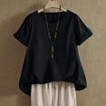 thumbnail image 3 of Otntypg T-Shirts for Women Loose Lightweight Casual Summer Button Rolled-up Short Sleeve Crew Neck Basic Cotton Tees Shirt Loose Fit Tunic Blouses Black XXL, 3 of 9