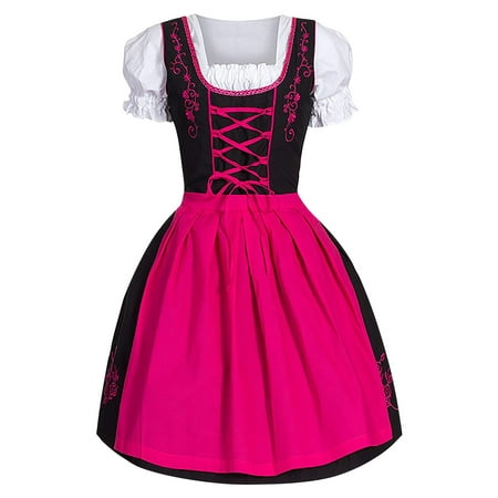 Wozhidaose Plus Size Dress for Women Pink Dress for Women Plus Size German Dress Square Neck Apron Oktoberfest Girl Corset Dress Pink XL