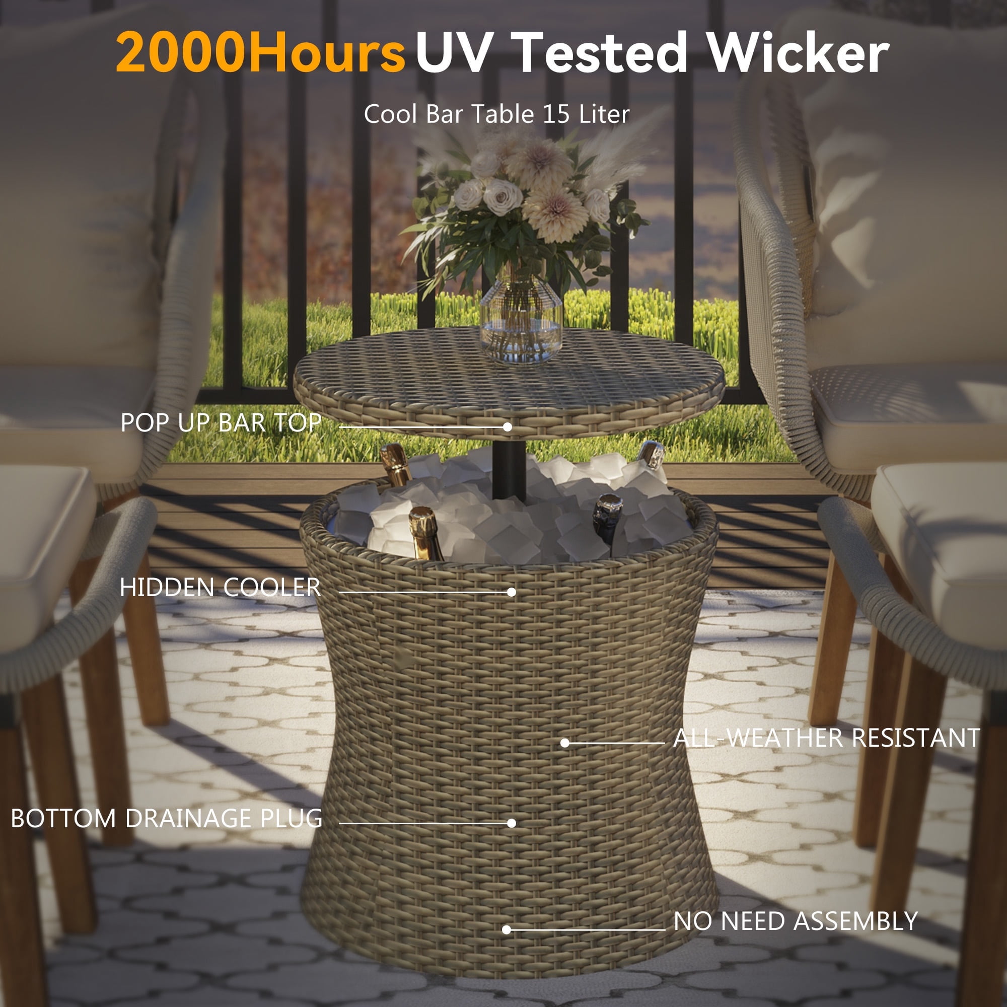 5 PCS Outdoor Rattan Furniture Set, Patio Lounge Chairs with Storage Ottoman Footrest, All Weather Cushioned Outside Sectional Furniture Set for Backyard, Deck, Balcony, GE033