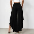 thumbnail image 5 of Karymi Wide Leg Pants Woman High Waist Ruffle Layered Flowy Wide Leg Pants, Solid Elastic Waist Asymmetrical Hem Palazzo Trousers, Elegant Party Vacation Women Clothing, 5 of 7