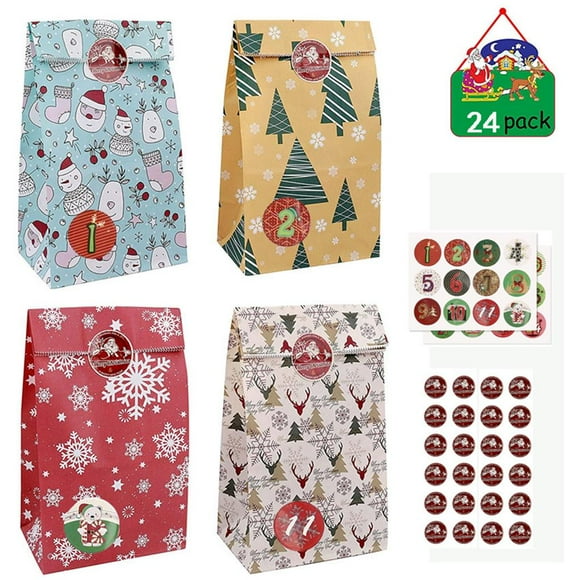 Shengyu 24pcs Christmas Advent Calendar Bags Christmas Paper Bags DIY Advent Calendars Christmas Decorations