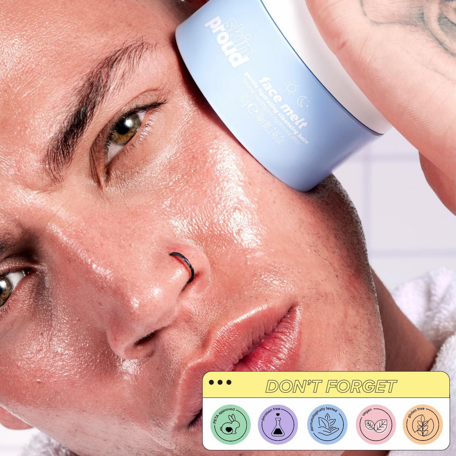 Skin Proud - Face Melt - Baume Nettoyant Hydratant Doux avec Complexe Hydratant d'acides Hyaluroniques, 100% Vegan (70g)