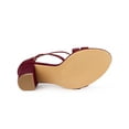 thumbnail image 5 of BLISSFUL STEP Women Crisscross Ankle Strap Block Heel Sandals Burgundy 6, 5 of 7