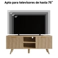 thumbnail image 3 of Mueble de TV con luces LED RGB - 2 puertas + 2 compartimentos abiertos, soporte de TV de madera con patas elevadas, organizador de consola de TV para sala de estar y dormitorio, roble original, 3 of 12