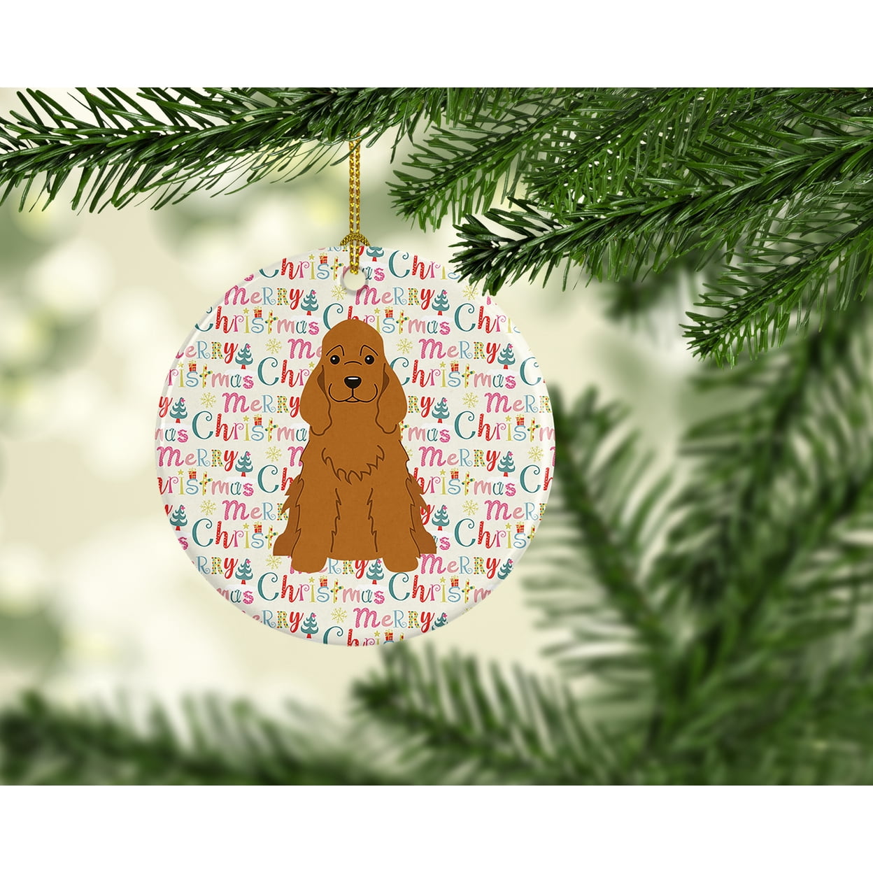 Merry Christmas Cocker Spaniel Red Ceramic Ornament 2.8 in x 2.8 in