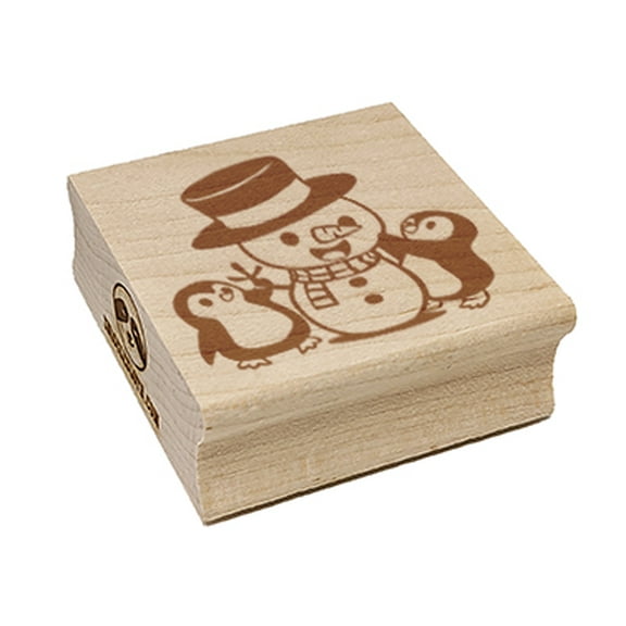 Christmas Penguins Building Snowman Square Rubber Stamp Stamping Scrapbooking Crafting - Small 1.25in