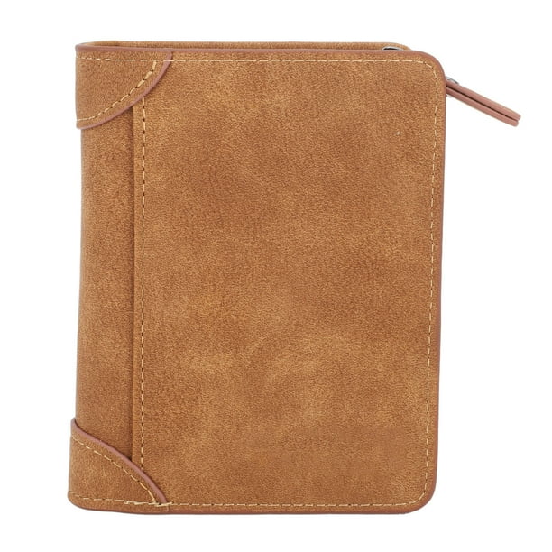 Monedero vintage con cremallera, diseño de tres pliegues, ranura para varias tarjetas, cartera corta para hombre, bolso para regalo, uso diario, marrón
