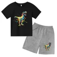 thumbnail image 3 of 2024 Nuevo traje de camiseta con estampado de grafiti para niños, diseño de dinosaurio, camiseta estampada + pantalones cortos, 2 piezas, conjunto de moda para niños y niñas, 3 of 5