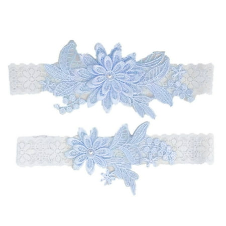 

Tinksky 2pcs Lace Floral Suspenders Belt Stretch Pearl Inlaid Bridal Garter Belts Wedding Supplies (Sky-blue)