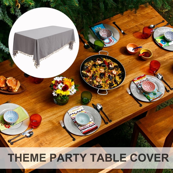 COMPUKAS Solid Color Fringed Tablecloth for Buffet and Picnic Table Decoration in Light Grey