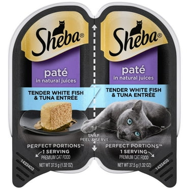 Sheba Wet Cat Food Pate, Tender Whitefish & Tuna Entree, 2.6 oz Perfect Portions Twin Pack Tray
