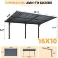 thumbnail image 7 of AECOJOY 16'x10' Lean to Hardtop Metal Carport Gazebo, 10x16 Outdoor Freestanding Pergola Gazebo on Clearance for Patio, Large Pergolas and Gazebos with Heavy Duty Steel Roof Awnings for Decks, 7 of 7