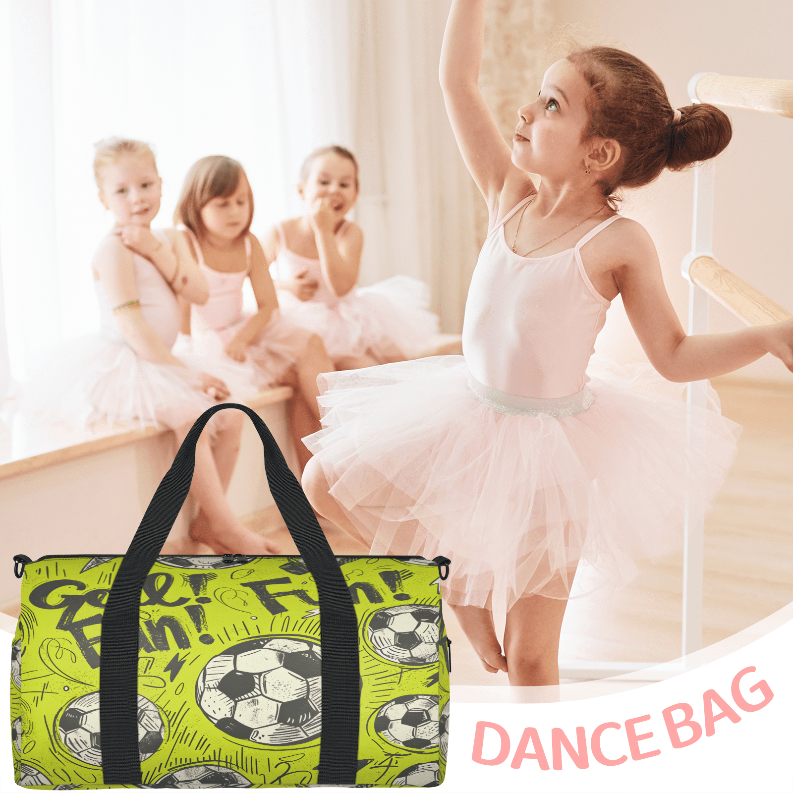 Herdesigns Soccer Gym Bag for Women, Duffle Bag for Travel Sport, Football Sports Theme Lightweight Waterproof Carry on Weekender Dance Yoga Workout Bags