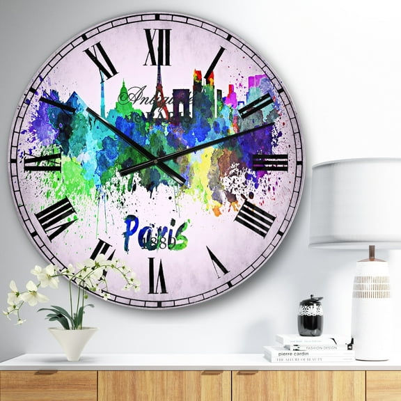 Designart 'Paris Skyline' French Country wall clock