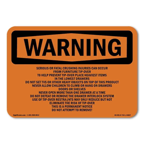 OSHA WARNING Sign - Tip-Over Hazard Do Not Attempt To Remove | Plastic Sign | Protect Your Business, Work Site, Warehouse & Shop Area | Made in the USA