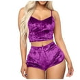 thumbnail image 2 of Arnsht Women's Velvet 2 Piece Outfit Spaghetti Strap Crop Top Camisole Shorts Home Clothes Pajamas Set Sleepwear Nightwear Purple L, 2 of 3