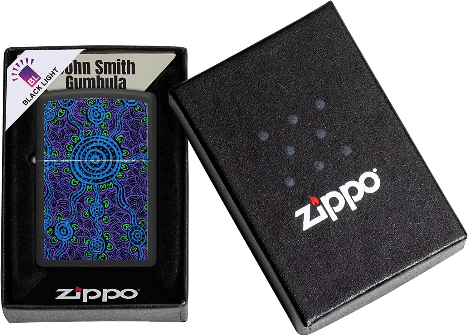Zippo Lighter - Personalized Custom Message Engraved on Backside John Smith Gumbula Design Windproof Lighter (Gumbula Black Light #48625)