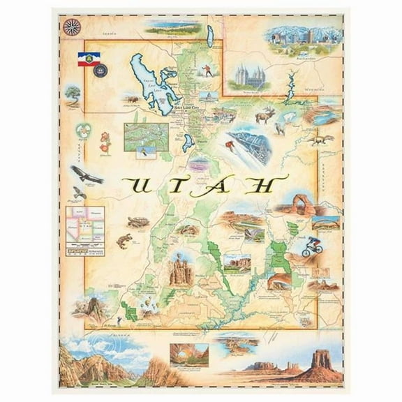 Xplorer Maps MAP_UT Utah State Hand-Drawn Map