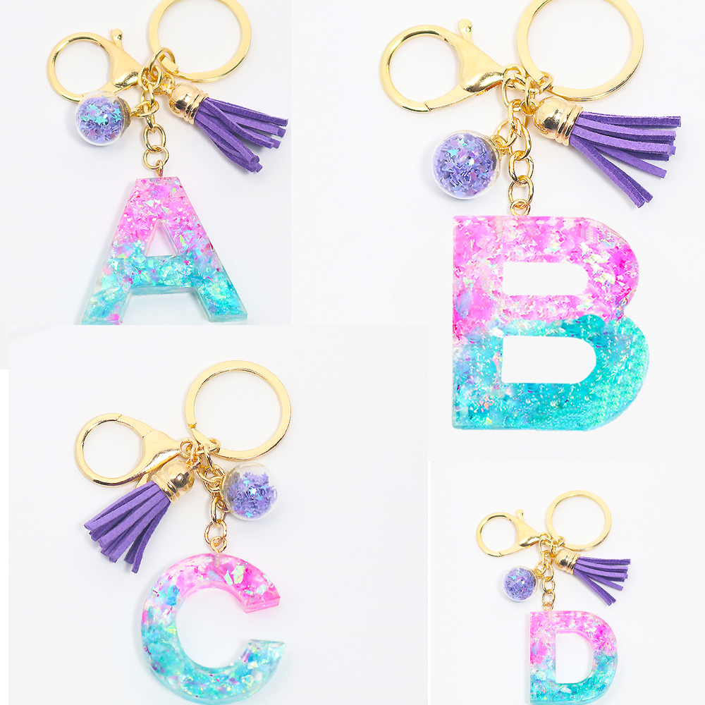 English Alphabet Keychain, Letter Bag Charm for Women Set of 4