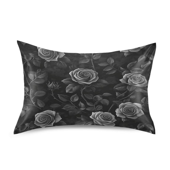 WOBOGO Black Rose Satin Pillowcase Soft Smooth Envelope Design Comfortable Bedding Essentials 20×26in
