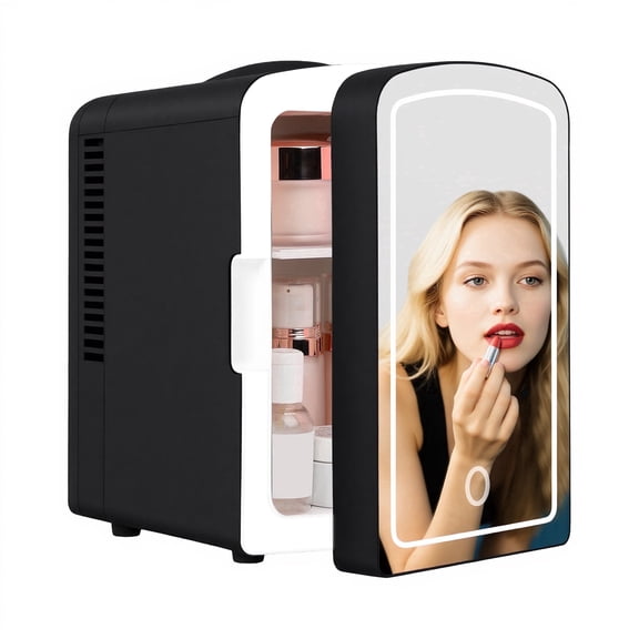 IceBlue Skincare Refrigerator (4 Liter/6 Can), Mini Fridge with Dimmable LED Light Mirror for Beverage&Beauty, Small Fridge for Bedroom, Car and Office