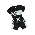 thumbnail image 2 of Musuos Toddler Boys Summer 2 Piece Outfits 12 18 24M 3 4T Plaid Patchwork Short Sleeve T-Shirt and Elastic Shorts, 2 of 10
