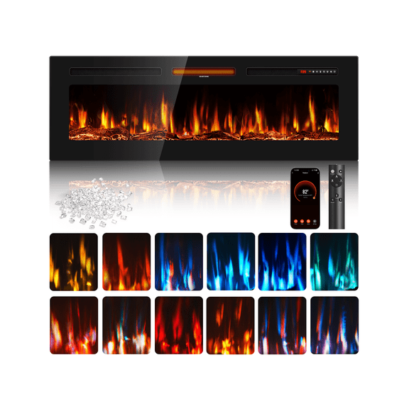 Patiosunny 50" WiFi Electric Fireplace, Freestanding/Inserts/Wall Mounted Fireplace Heater, 12 Flame Colours, with WiFi Remote Control&Smart App, 12H Timer, for Living Rooms and Bedrooms
