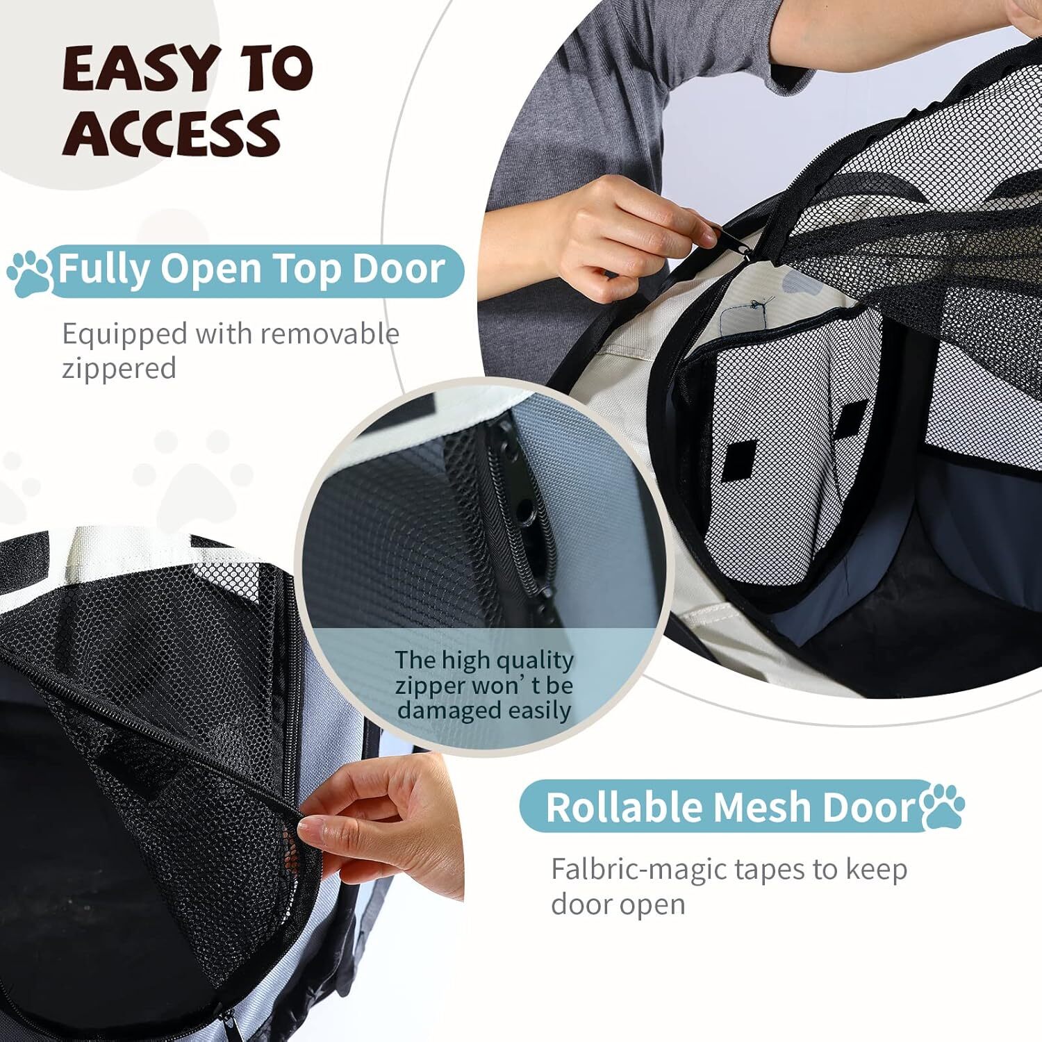 Asunby Foldable Pop-Up Dog Playpen with Removable Zipper, Portable Pet Tent for Small Dogs and Cats, Travel Crate