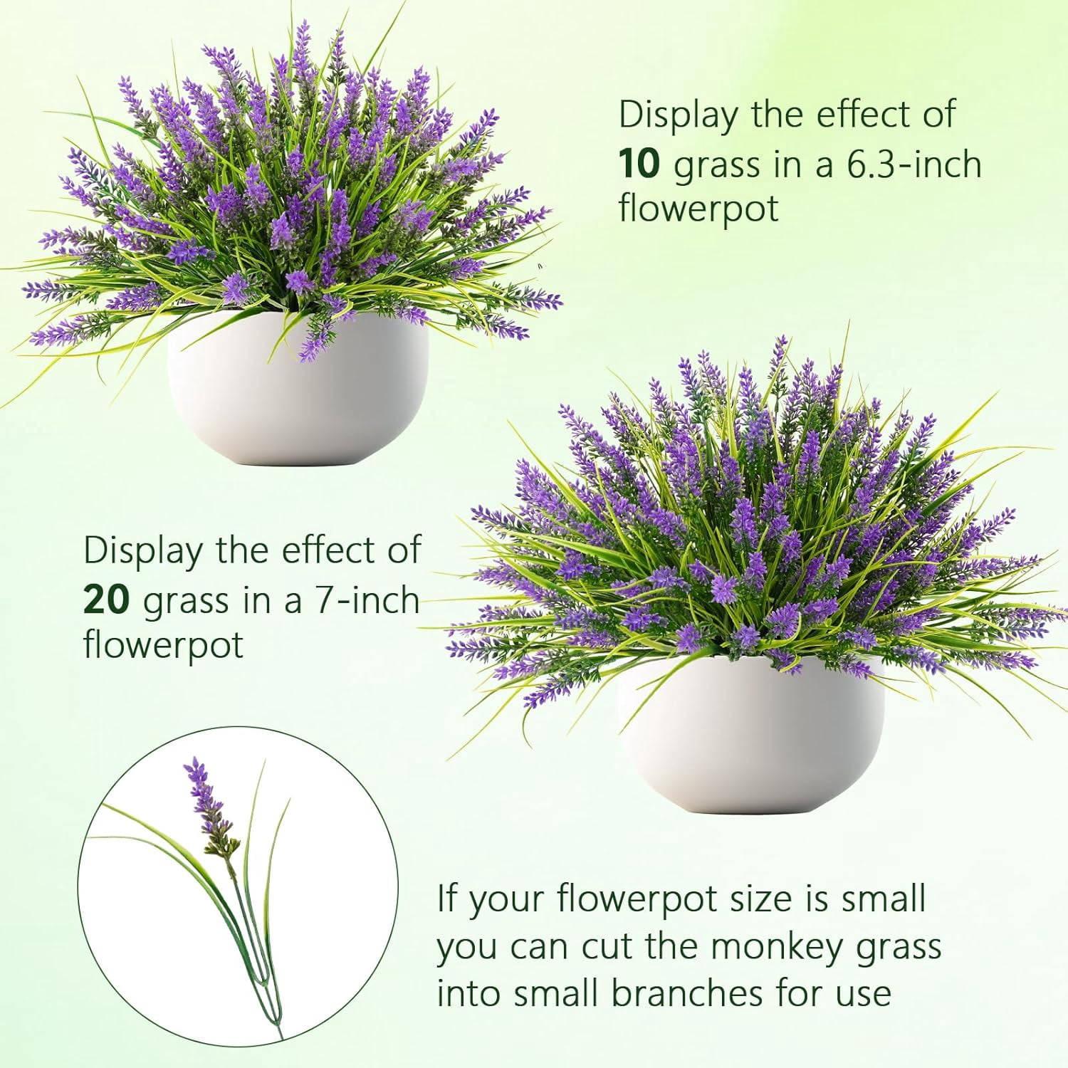 N&T NIETING Artificial Plants Outdoor, 20 Bundles Fake Monkey Grass with Spring Flowers, UV Resistant Faux Plants for Garden Window Office Patio Hanging Planter Pathway Front Porch Home(Purple)