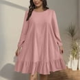 thumbnail image 2 of Ixbnca Robes à Manches Longues pour Femmes Grande Taille Col Ras du Cou Robe T-Shirt Ample Unie Robes Décontractées pour Femmes, 2 of 6