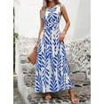 thumbnail image 3 of Sage Green Sleeveless Tie Waist A-Line Maxi Dress For Women, 3 of 7