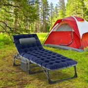 Slsy Folding Sleeping Cots Bed with 2 Sided Mattress & Pillow, Folding Camping Cot, Adjustable 4-Position Folding Lounge Chair