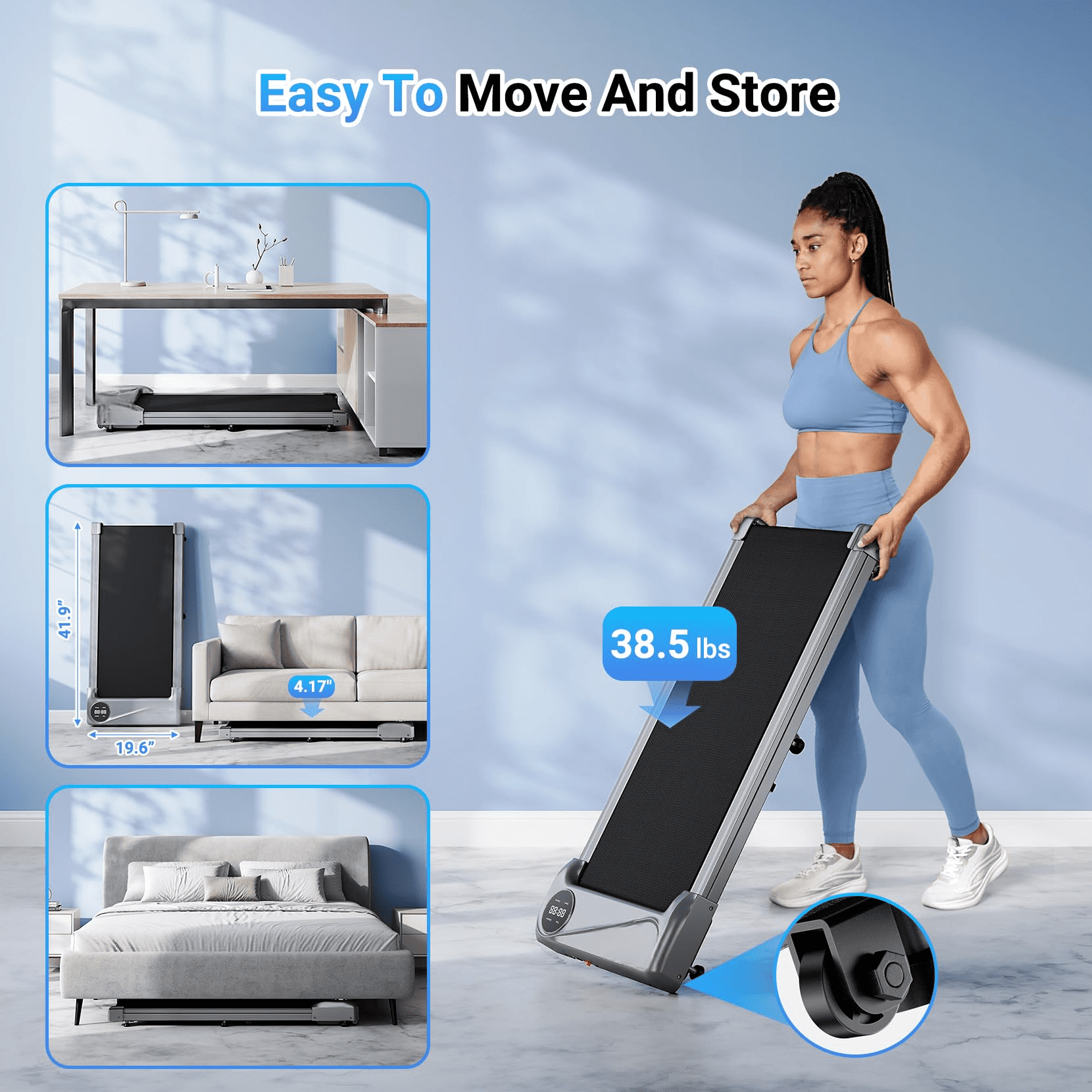 COFUNOK Walking Pad Treadmill Under Desk, Portable Mini Treadmill for Home/Office, Walking Pad Machine with 2.5HP and 265 lbs Weight Capacity Remote Control LED Display