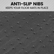 BDK Two-Tone Carpet Car Floor Mats, Faux Leather Accents Built-In Heel Pad, Anti-Slip Stylish 4-Piece Set, for Car Truck SUV Van, Black