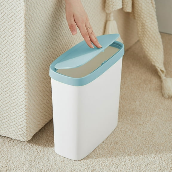 AuroraX Bathroom Trash Can with Press Top Lid 2.6 Gallon Blue Stylish Garbage Container Basket Plastic Modern Trash Bin for Toilet Bedroom Kitchen