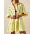 thumbnail image 2 of Diconna Femmes une Ligne Mini Robe Décontractée Ample Ajustement Solide Couleur Revers Col Bouton Robe Plissée à la Mode Robe Courte à Plusieurs Niveaux, 2 of 6