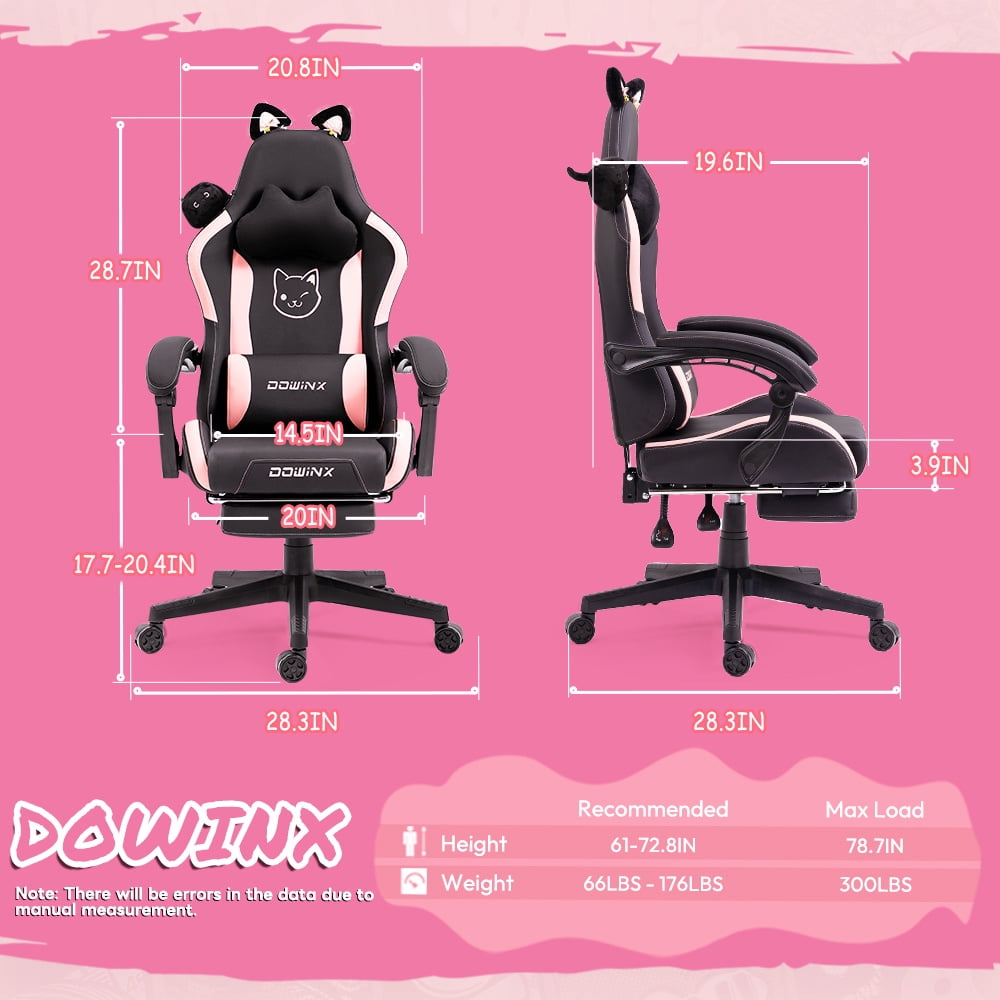 KARXAS Adult Cat Leather PC Gaming Chair with Massage Lumbar and Footrest,  Black and Pink