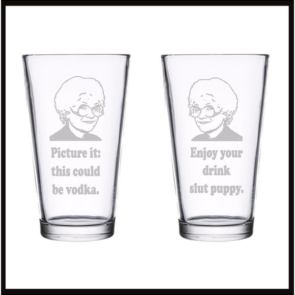 golden girl Etched Drinking glass Set of TWO (By Brindle S Designs) - Sophia