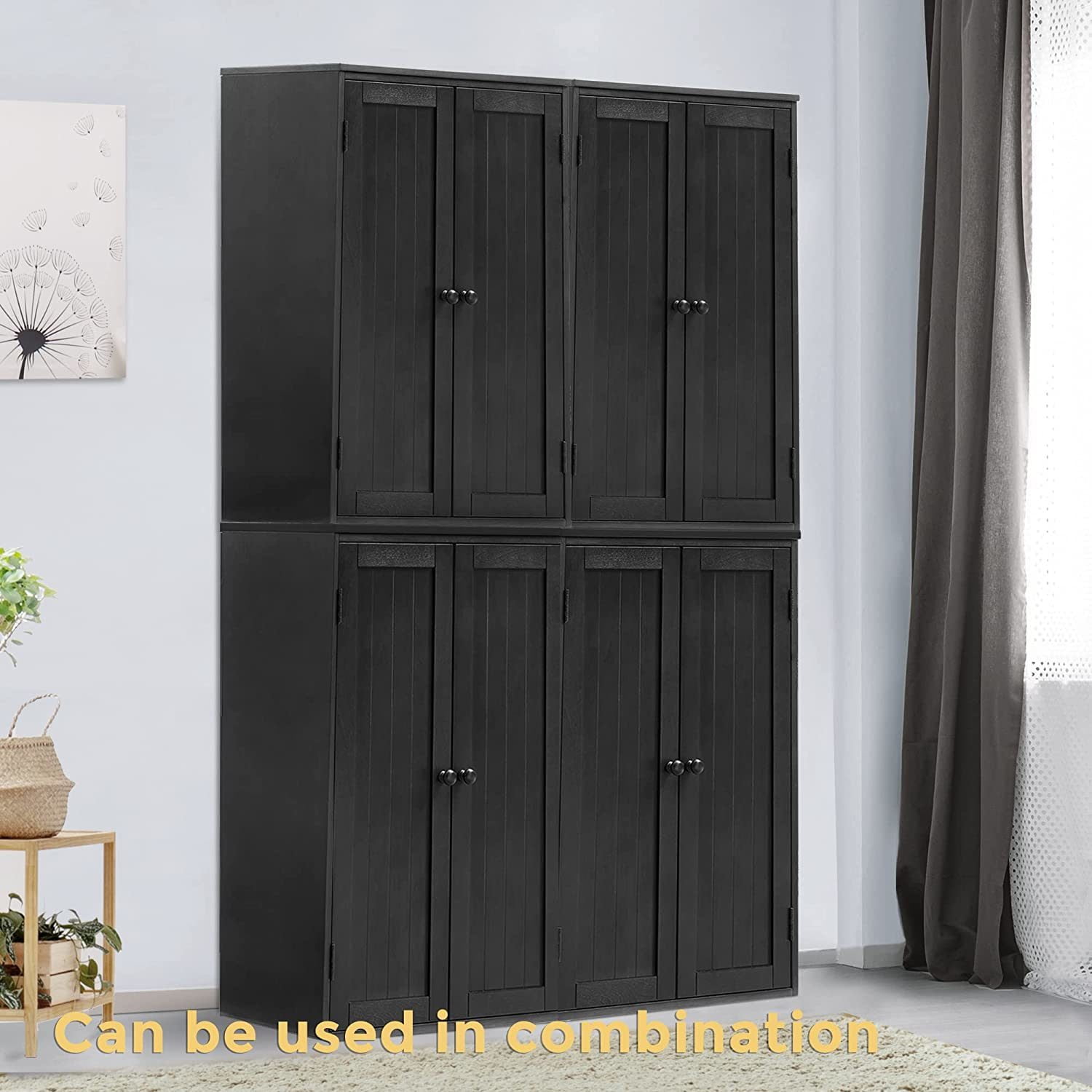 Bathroom Storage Cabinet, Wooden Free Standing Bathroom Floor Cabinet with Double Doors and Adjustable Shelf, Bathroom Storage Organizer for Kitchen Entryway Bedroom Living Room, Black