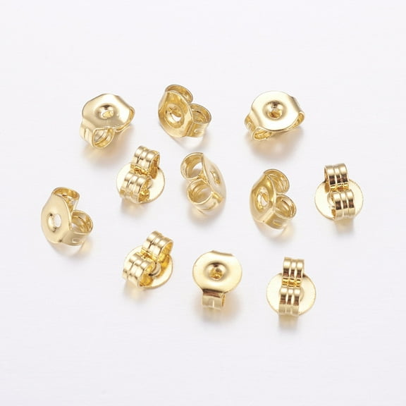 20 pc Brass Ear Nuts Friction Earring Backs for Stud Earrings Long-Lasting Plated Real 18K Gold Plated Cadmium Free & Nickel Free & Lead Free 5x4x2.5mm Hole: 0.3mm