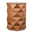 thumbnail image 5 of 23 Inch Handcrafted Drum Side Accent Table with a Multifaceted Diamond Cut Design Natural Brown Acacia Wood, 5 of 12