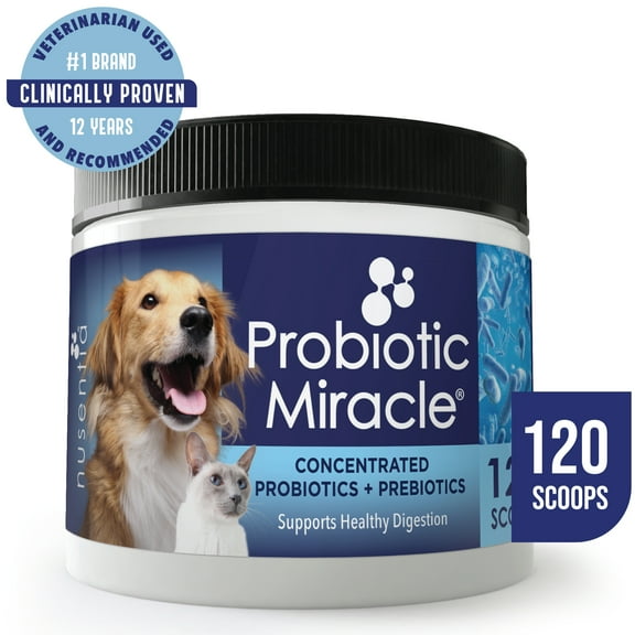 Probiotics for Dogs & Cats | Probiotic Miracle | 120 Servings | Concentrated Digestive Health Powder Supplement, Nusentia