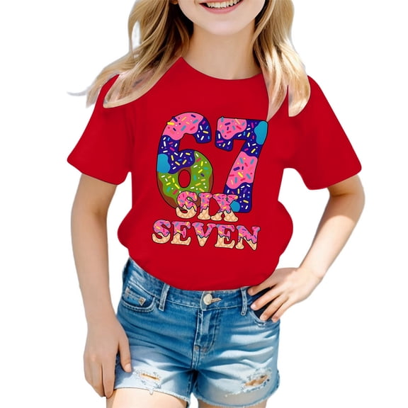 Kids T-Shirts 6 7 Six Seven Letter T-Shirts Comfortable 67 Shirt For Youth Funny Six 6 7 Gen Slang 6 7 Tee Shirts Novelty Girls Boys T Shirts Red 150(11-12 Years)