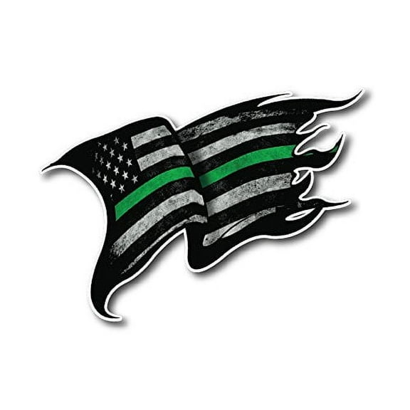 Thin Green Line Tattered 4 Pack I Support The Military Decal Sticker American Flag Car Truck (4 Pack)