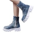 thumbnail image 5 of Wavsuf Cowgirl Boots for Women Short Ankle-High Low Heel Winter Chunky Lace Up Oversized Light Blue Shoes Size 42, 5 of 5