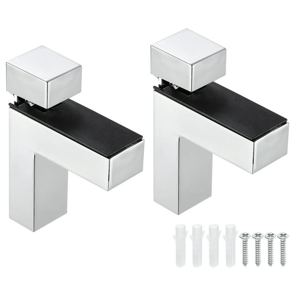 2Pcs Glass Shelf Bracket, Glass Shelf Holder Support Wall Mount Polished Chrome Adjustable Shelves Clamp for 3-35mm(0.12"-1.38"), Silver