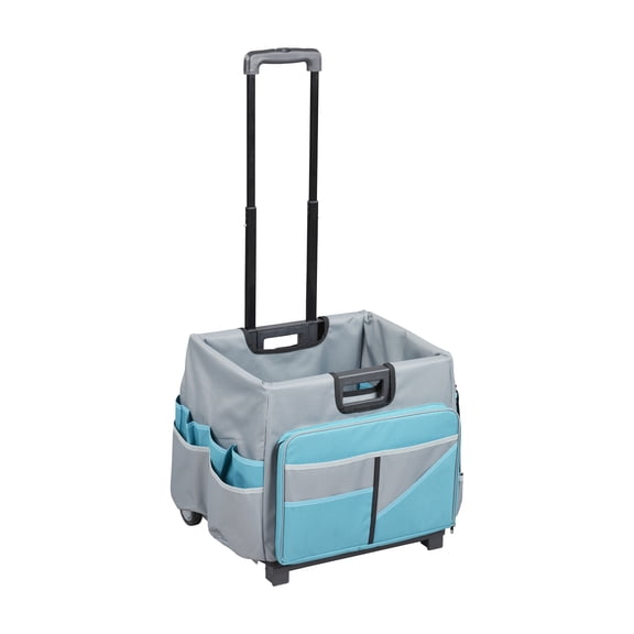 ECR4Kids Universal Rolling Utility Cart with Canvas Organizer Bag, Mobile Storage, Turquoise/Grey