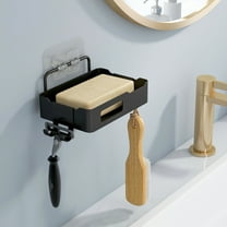 Kvago Soap Dish Shower Stainless Steel Wall Mounted Bar Holder Bathroom with 2 Hooks Black